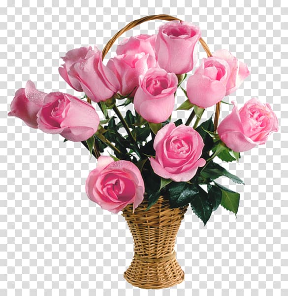 Rose Flower bouquet Pink Basket, pink roses transparent background PNG clipart