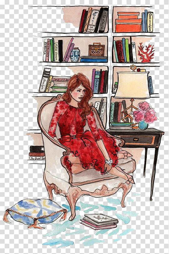 woman sitting on brown chair , Fashion sketchbook Fashion illustration Drawing Illustration, Women in the study transparent background PNG clipart