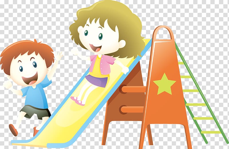 Girl sliding on slide near boy illustration, Child Playground