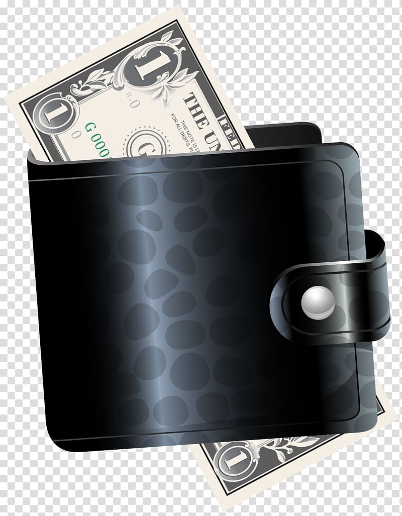 1 U.S. dollar banknote, Wallet Handbag , Black Wallet with One Dollar transparent background PNG clipart