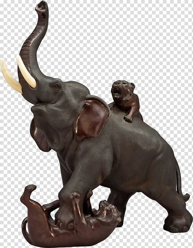 Figurine Tiger African elephant Sculpture, elephants transparent background PNG clipart