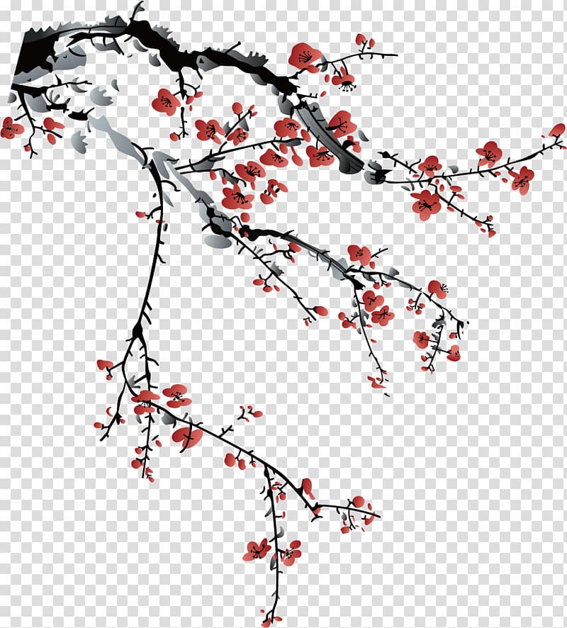 Chinese painting Landscape painting, Ink Plum transparent background PNG clipart