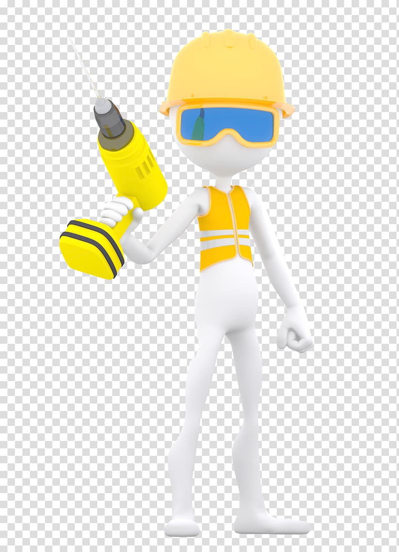 Construction worker Laborer Drill Architectural engineering Illustration, 3D cartoon character transparent background PNG clipart