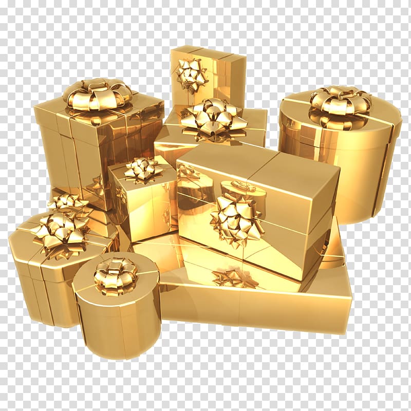 assorted gold gift boxes illustration, Paper Gift Gold Box Birthday, Gold Gift transparent background PNG clipart