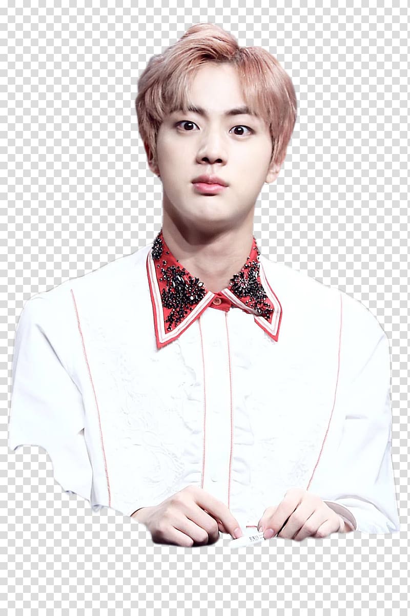 BTS Jin white shirt black tie brown hair