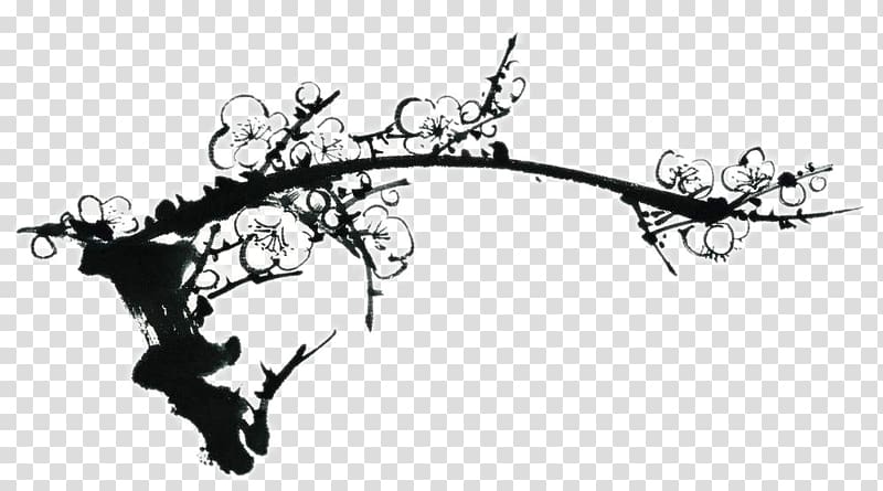 Ink wash painting Plum blossom Four Gentlemen Chinese painting, Ink Plum transparent background PNG clipart