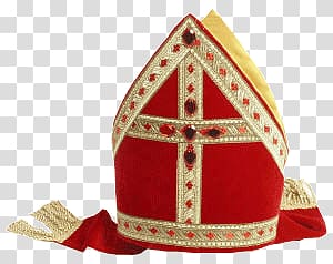 red and gold Pope headdress, Saint Nicholas Hat transparent background PNG clipart