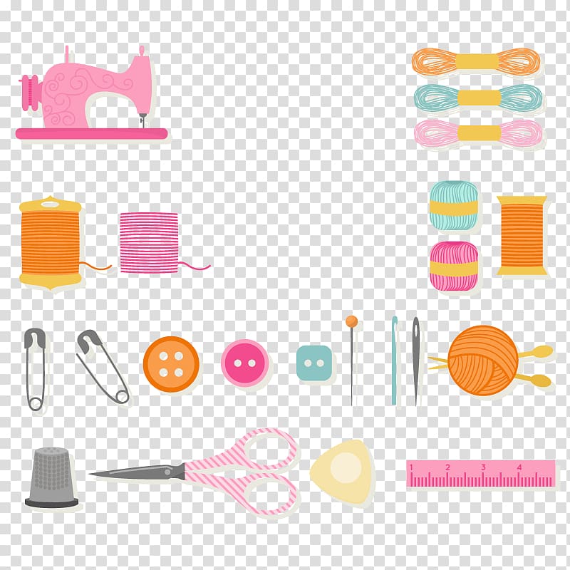 sewing kit tool illustrations, Sewing needle Sewing machine Euclidean Yarn, costume design element transparent background PNG clipart