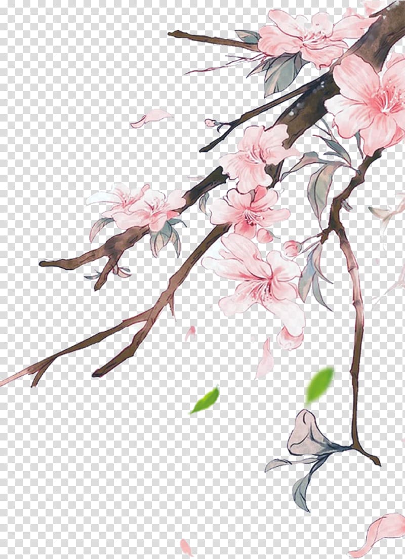 pink flowering cherry blossom tree illustration, iPhone 7 China iPhone 6S Chinese painting, Hand painted peach dancing transparent background PNG clipart