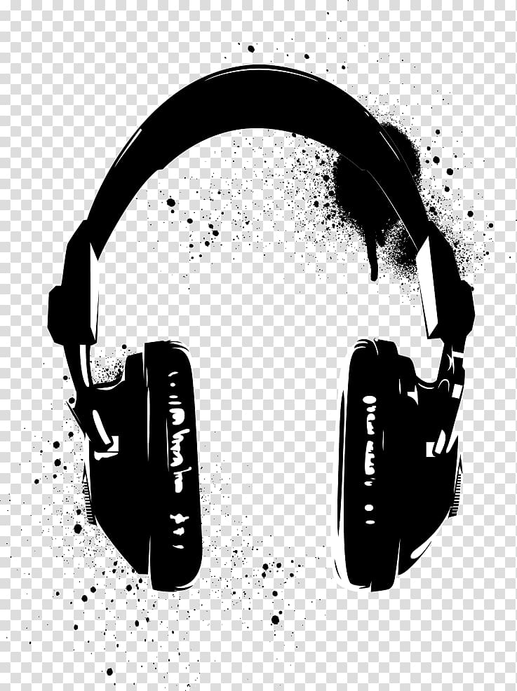 black and white of wireless headphones, Stencil Headphones Graffiti, black headphones transparent background PNG clipart