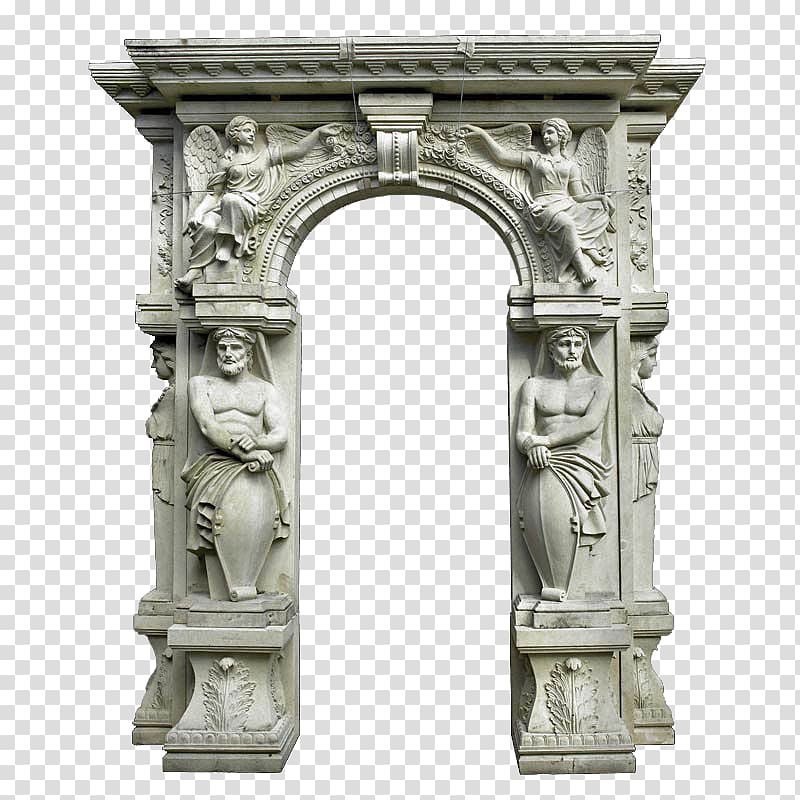 gray concrete arch with bas-relief, Stone sculpture Stone carving Arch, Europe and the United States stone arch material transparent background PNG clipart