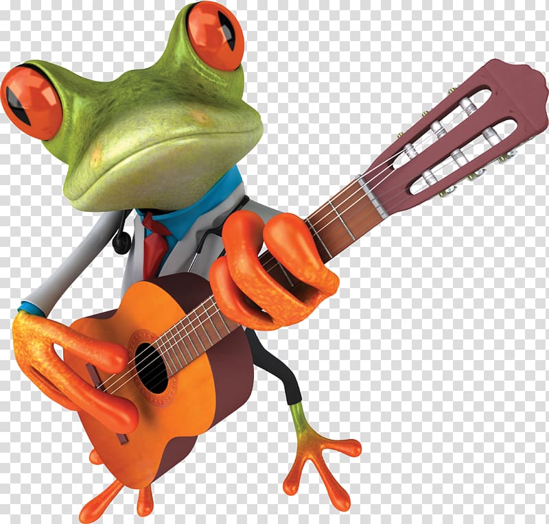 green frog playing guitar art, Tree frog Locked Out of Heaven String instrument Guitar, Frog transparent background PNG clipart