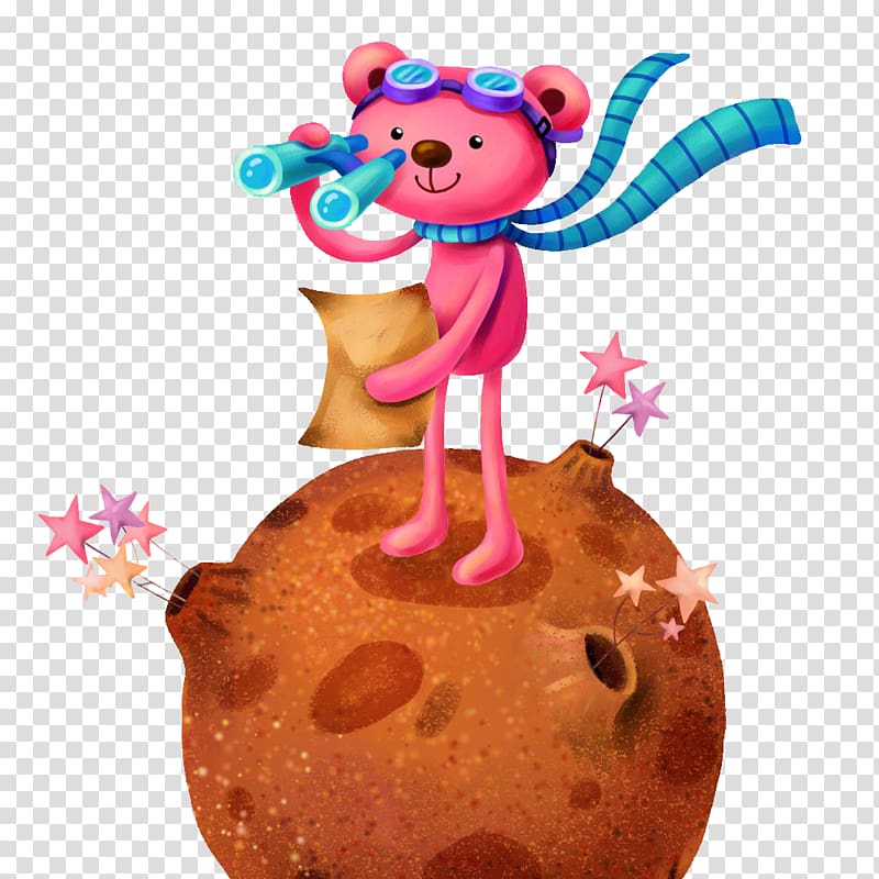 Cartoon Illustration, Bear with a telescope transparent background PNG clipart