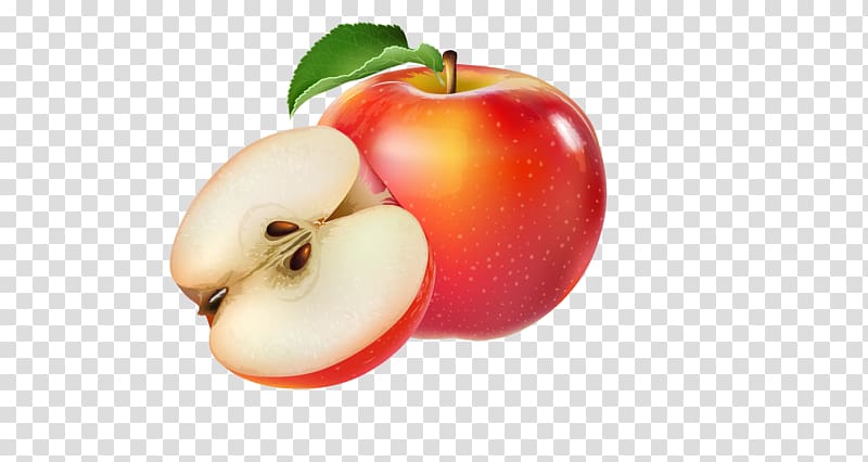 Apple Fruit Illustration, red green leaf pattern cut apple fruit transparent background PNG clipart