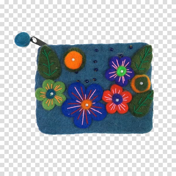 Cobalt blue Coin purse Handbag Messenger Bags, teal flower transparent background PNG clipart