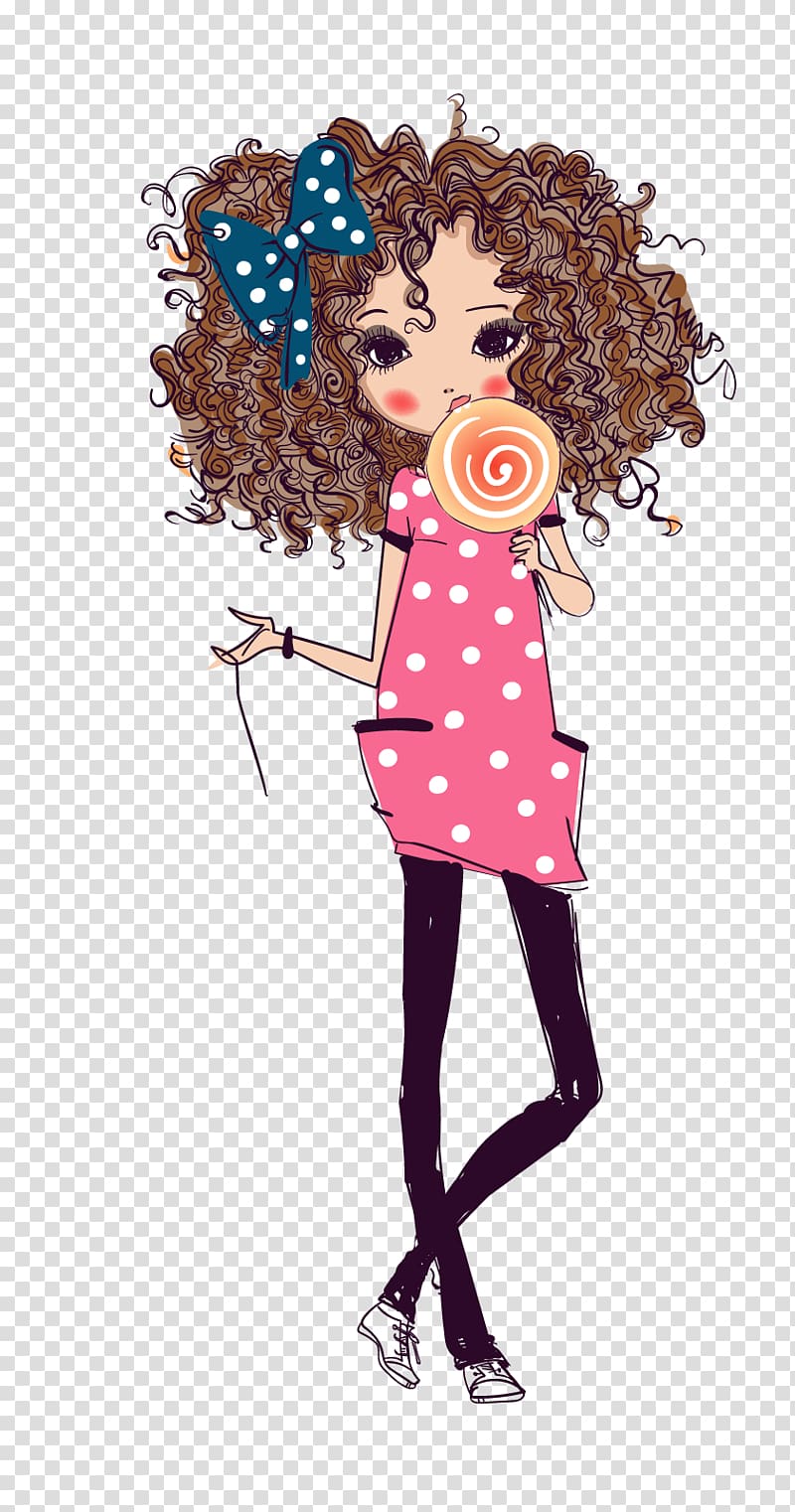 girl holding candy stick , Drawing Illustration, Girl transparent background PNG clipart