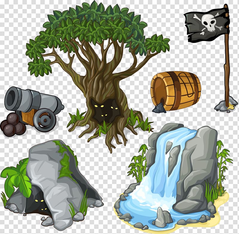 cartoon tree with cartoon Falls transparent background PNG clipart