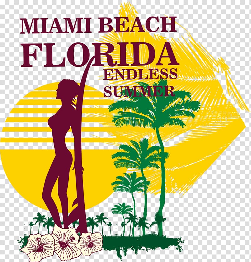 South Beach Miami , Woman and palm flowers transparent background PNG clipart