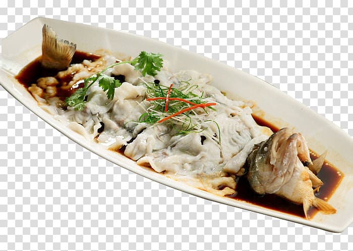 Asian cuisine Steaming Braising, Steamed sea bass transparent background PNG clipart