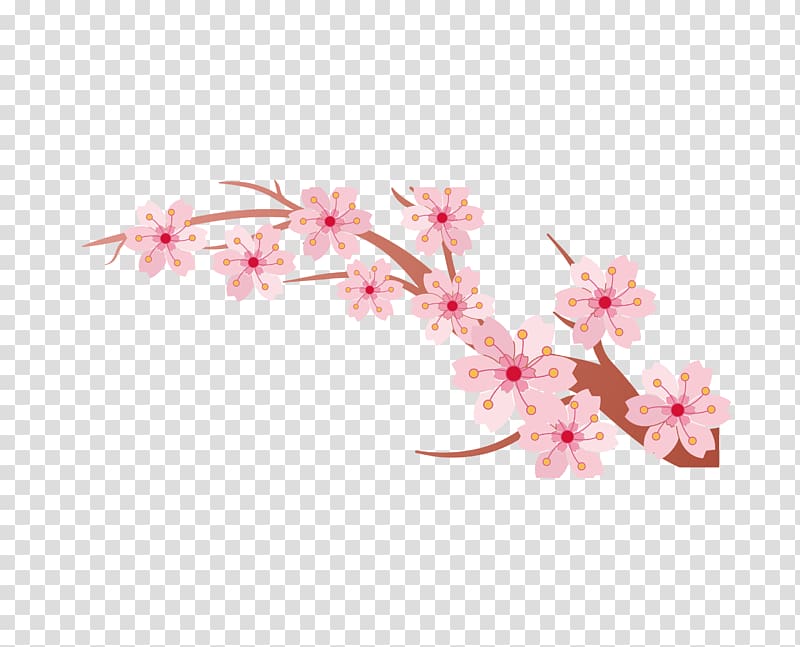 Cherry blossom Branch Cerasus, Pink hand-painted cherry tree branches transparent background PNG clipart