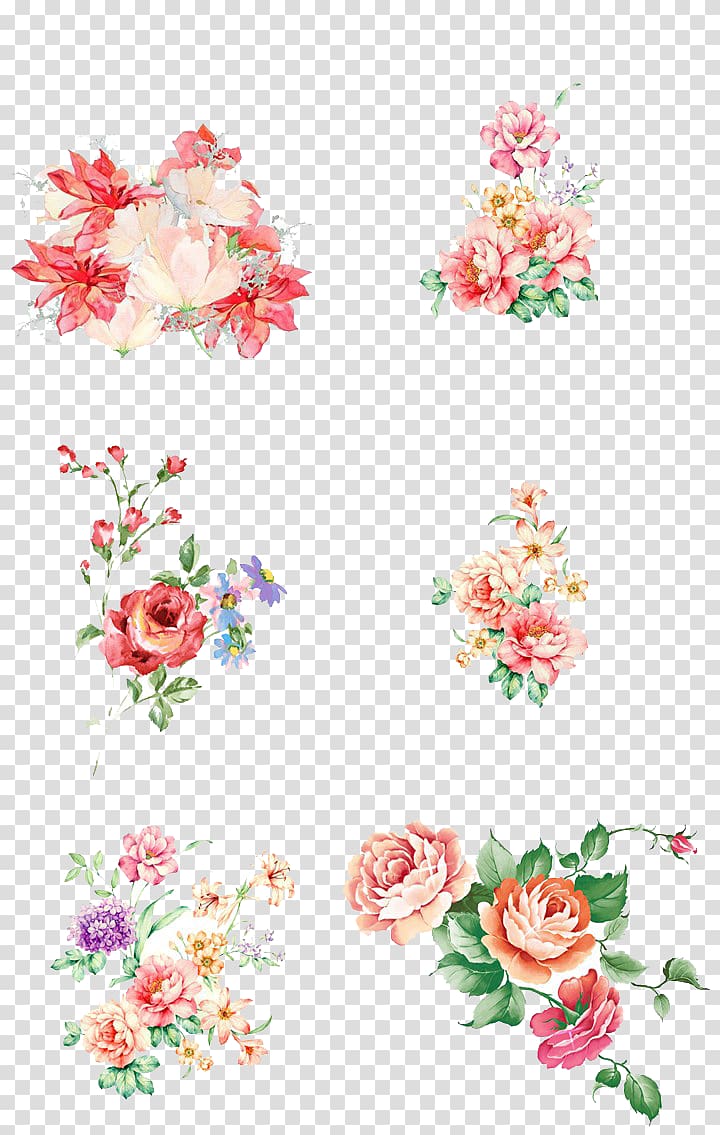 red and beige flowers digital illustration, Floral design Flower Watercolor painting, Floral Watercolor transparent background PNG clipart