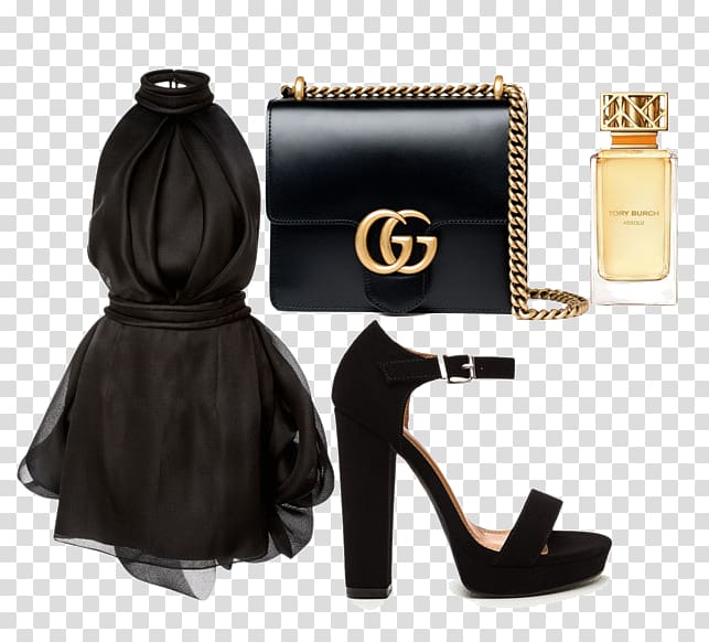 Chanel Handbag Gucci Tote bag, Black dress and high heels transparent background PNG clipart