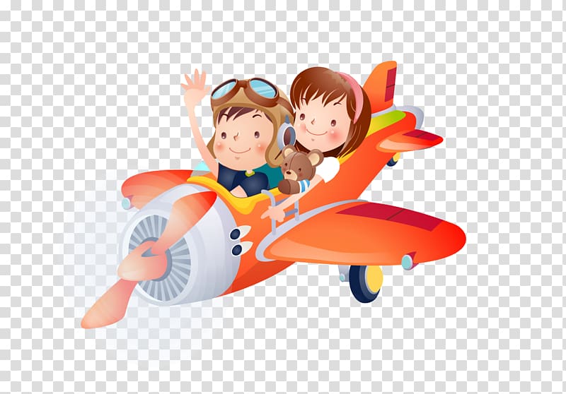 red monoplane illustration, Airplane Child Cartoon, Fly kids transparent background PNG clipart