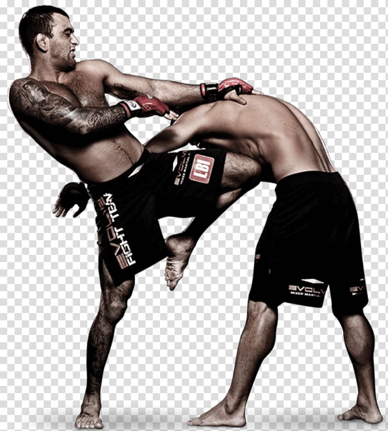 two men doing martial arts, Kickboxing Mixed martial arts Muay Thai, fight transparent background PNG clipart