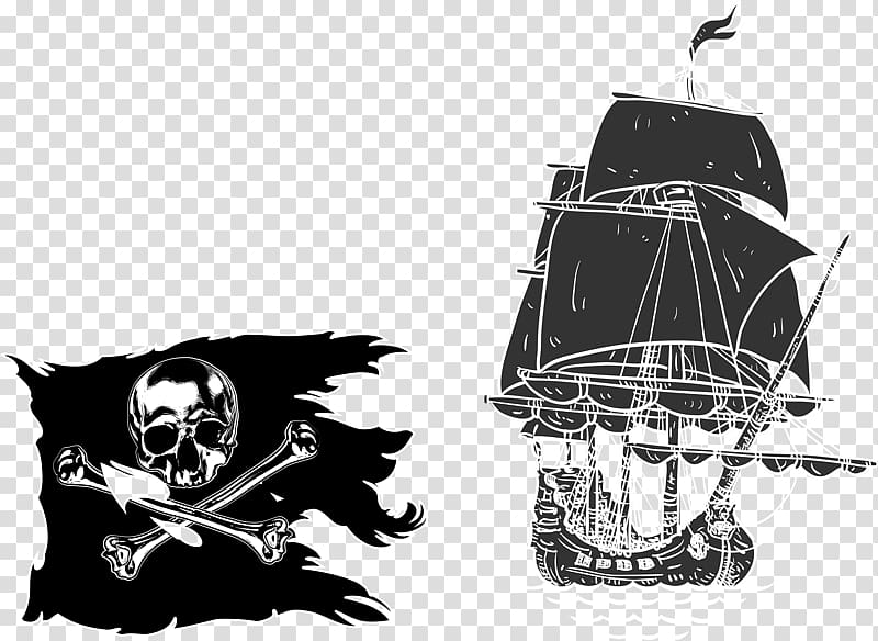 Jolly Roger Skull and crossbones Illustration, Black Pirate transparent background PNG clipart