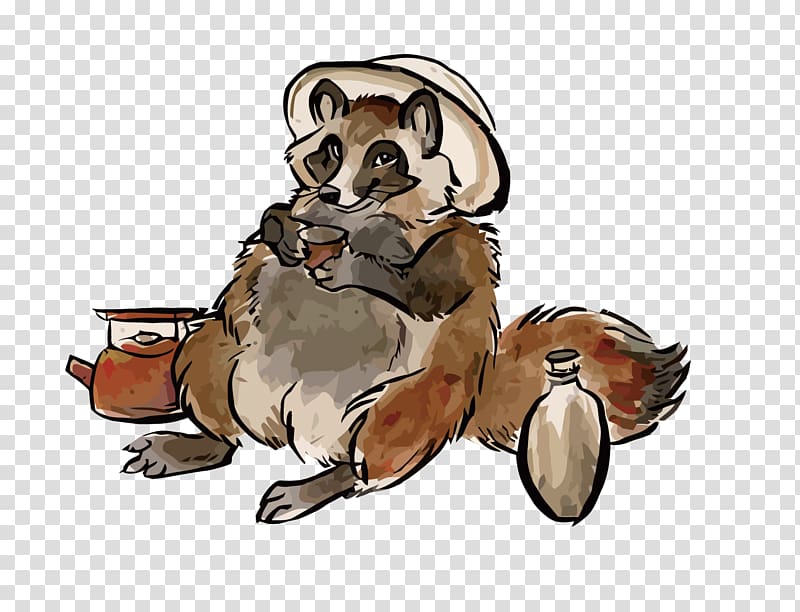 Japanese raccoon dog Watercolor painting Drawing, raccoon anchor transparent background PNG clipart