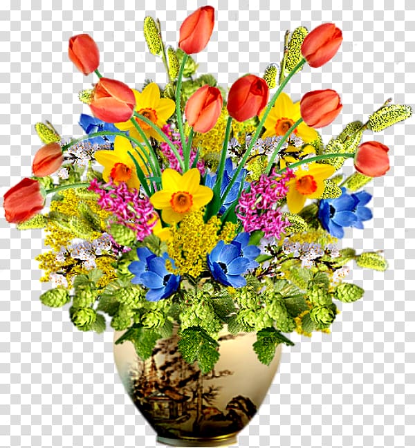 Flowerpot Tulip Vase, Pot of tulips transparent background PNG clipart