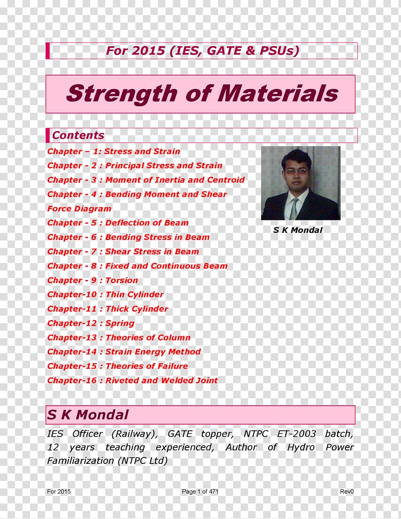 Strength of materials A Textbook of Fluid Mechanics and Hydraulic Machines A Textbook of Engineering Mechanics (SI Units), Strength Of Materials transparent background PNG clipart