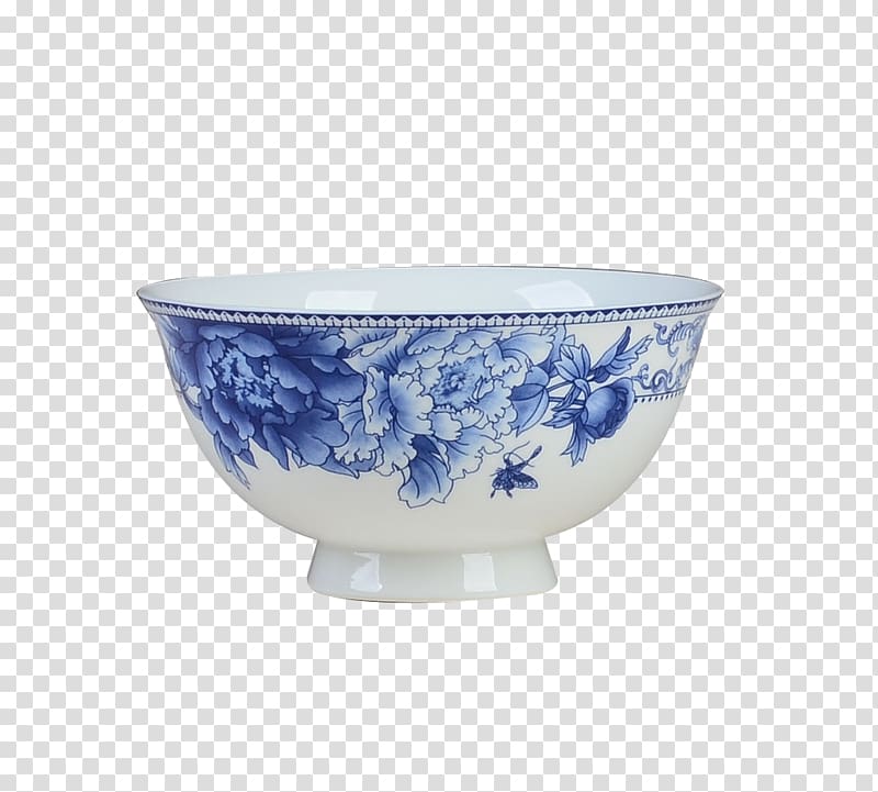China Bowl Ceramic Porcelain Tableware, Peony blue and white porcelain bowl transparent background PNG clipart