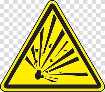 yellow and black road signage art, Explosive Material Hazard transparent background PNG clipart