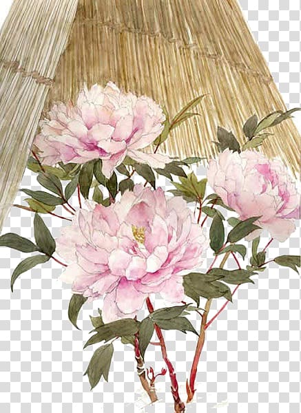 Watercolor painting Moutan peony Illustration, Chinese antiquity beautiful watercolor illustration peony and hats transparent background PNG clipart