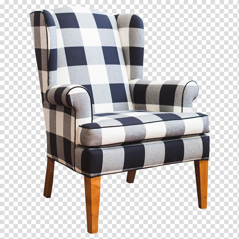 Wing chair Check Slipcover Upholstery, fancy chair transparent background PNG clipart