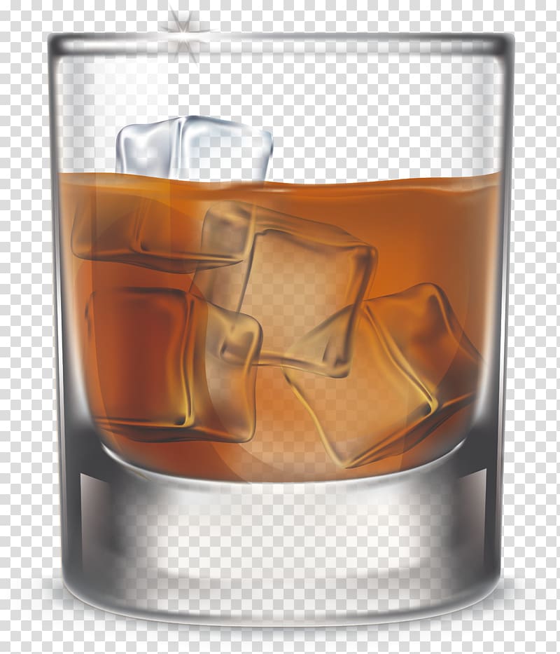 clear shot glass filled with brown liquid and ice art, Whisky Old Fashioned glass, A glass of whisky transparent background PNG clipart