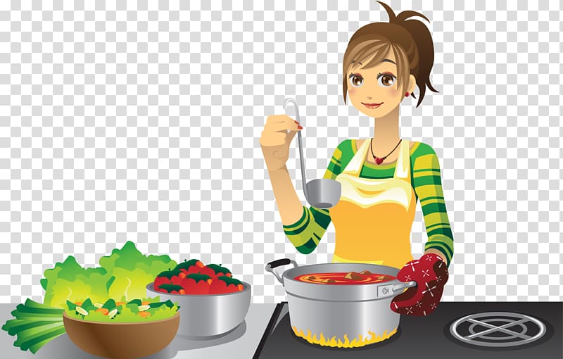 woman cooking cartoon , Cooking Illustration, Cook girl characters illustration transparent background PNG clipart
