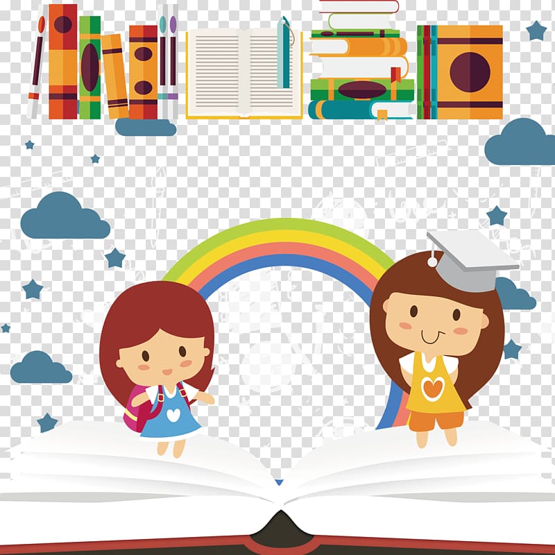 , The child standing on the book transparent background PNG clipart