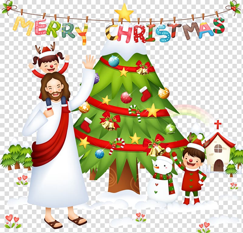 Christmas tree Santa Claus Nativity scene Christmas and holiday season, Christmas tree with Jesus transparent background PNG clipart