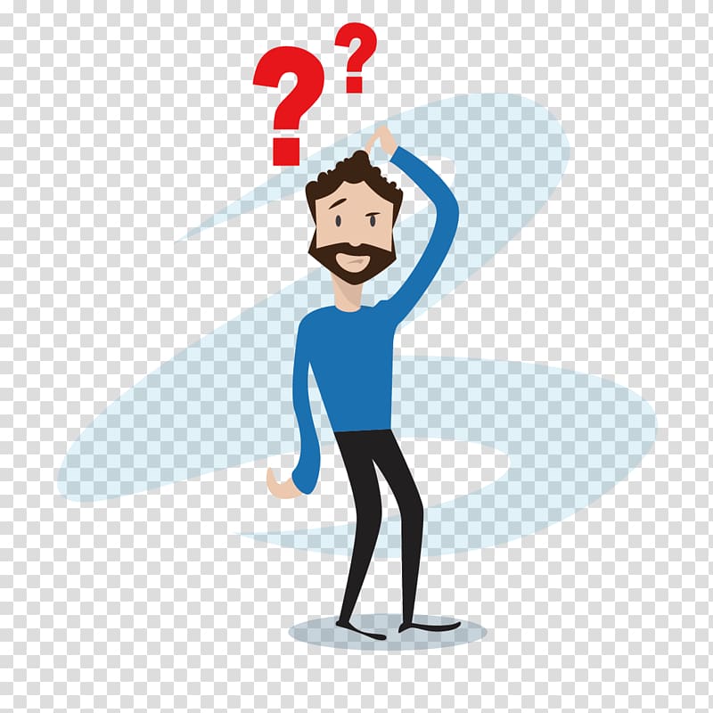 man wearing blue long-sleeved shirt with question marks illustration, Question mark Icon, Confused cartoon man transparent background PNG clipart