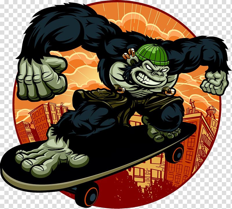 Western gorilla Capuchin monkey Ape, Skateboarding gorilla transparent background PNG clipart