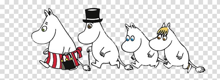 four white horses , Moomin Family Walking transparent background PNG clipart