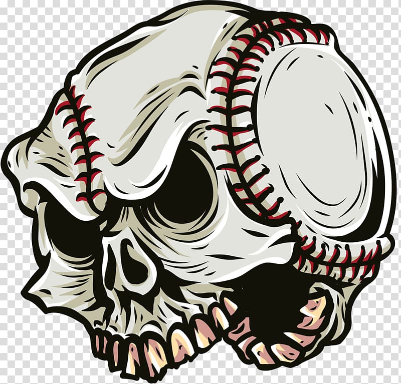 white and black skull illustration, T-shirt Baseball bat Zazzle, Baseball Skull transparent background PNG clipart