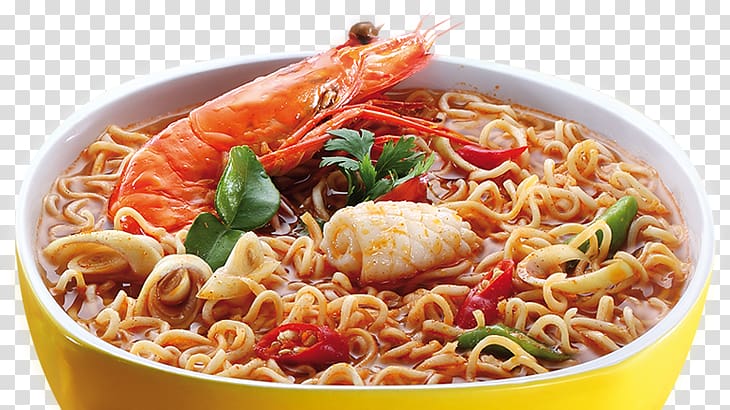 Laksa Mi rebus Lo mein Hokkien mee Chow mein, kaffir lime transparent background PNG clipart