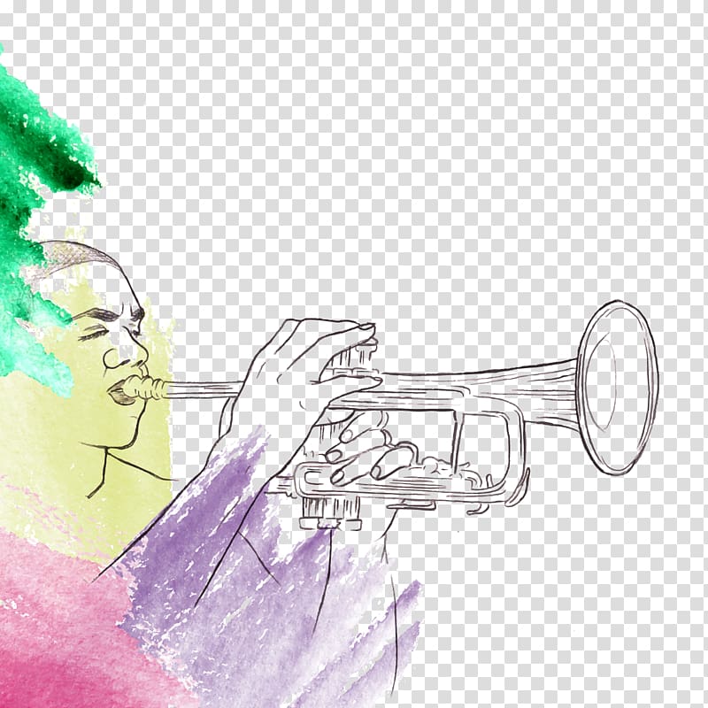 Trumpet Jazz Illustration, blowing trumpet transparent background PNG clipart