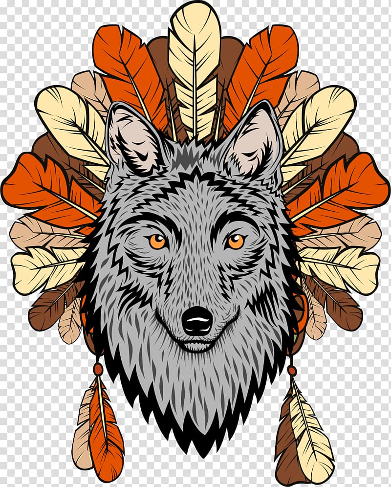 Wolf Totem Gray wolf Euclidean Illustration, Vintage Indian werewolf transparent background PNG clipart