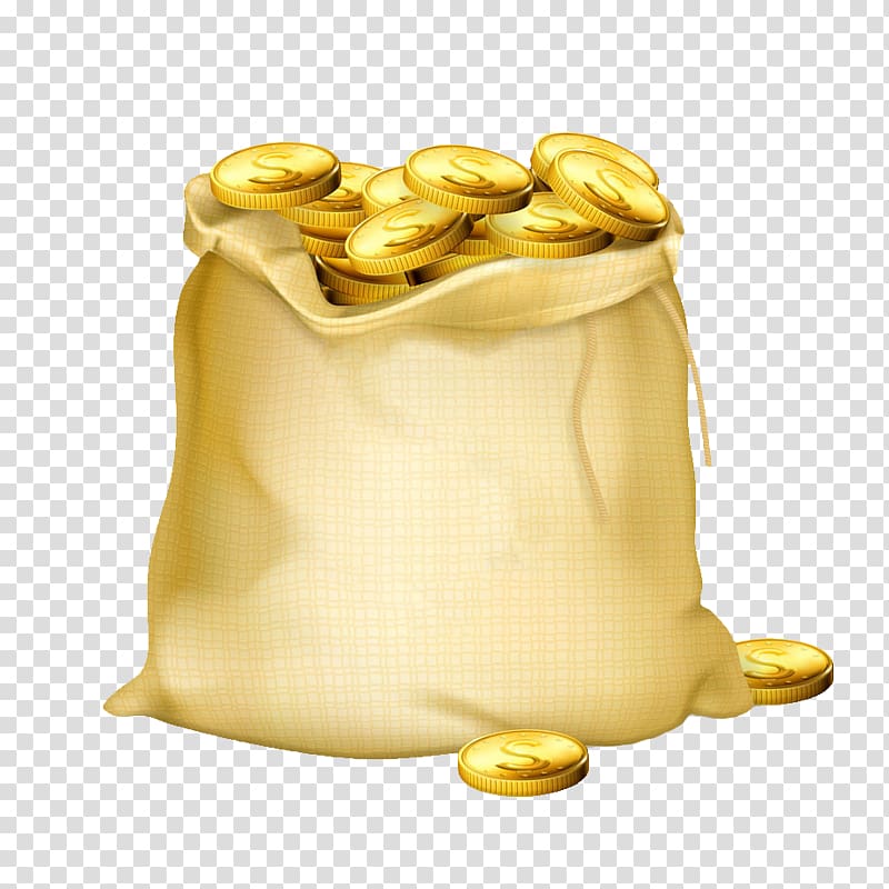 Gold coin Handbag, Golden purse transparent background PNG clipart