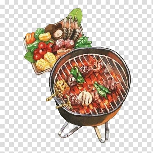 Hot dog Barbecue Hot pot Watercolor painting Drawing, Barbecue color paintings material transparent background PNG clipart