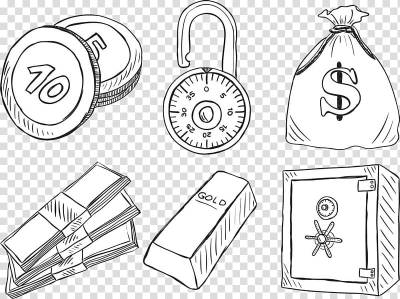 Money Drawing Icon, Hand-painted currency safe transparent background PNG clipart